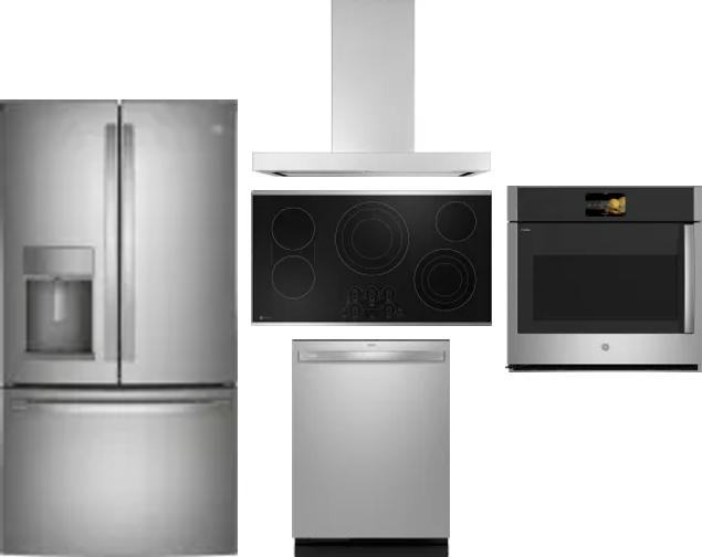 5 Piece Package Includes Refrigerator, Cooktop, Wall Oven, Hood And Dishwasher